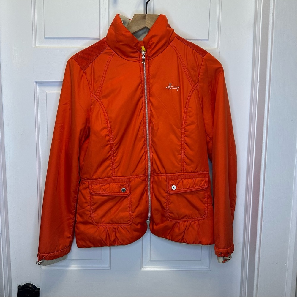 Louis Castel Orange Quilted Zip Up Jacket Dachshund Logo Size 95 3LF‎ JP 310